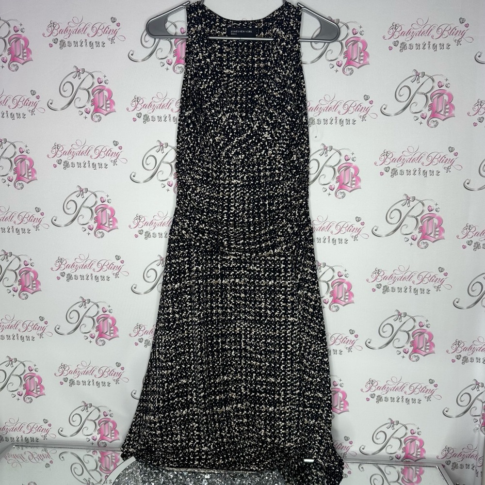 Jones New York dress Elegant Black brown White Knit look pattern Dress